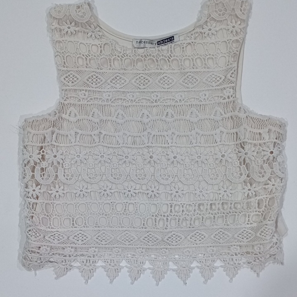 Express Cream Cropped Embellished Tank Top